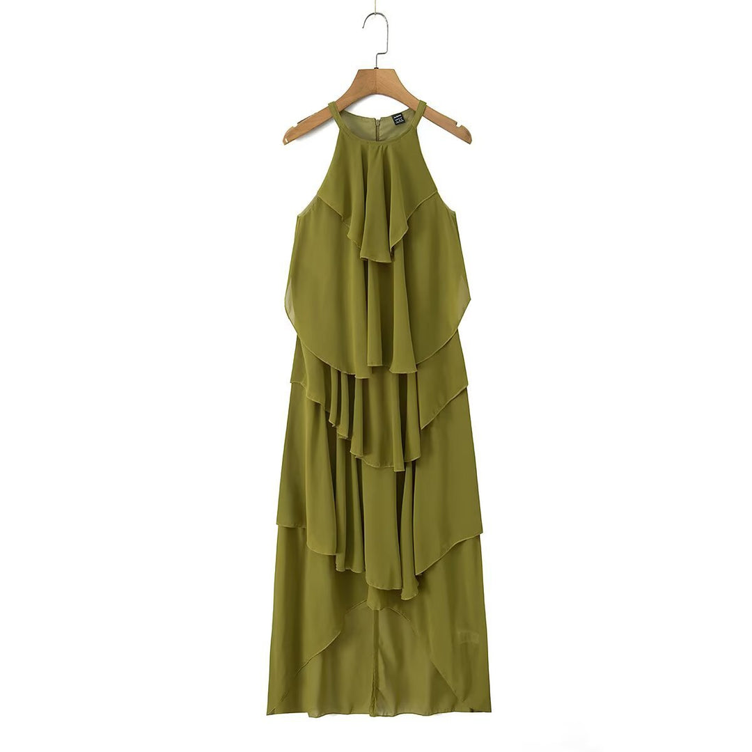 Damen Maxikleid mit schwingenden Volants Drune