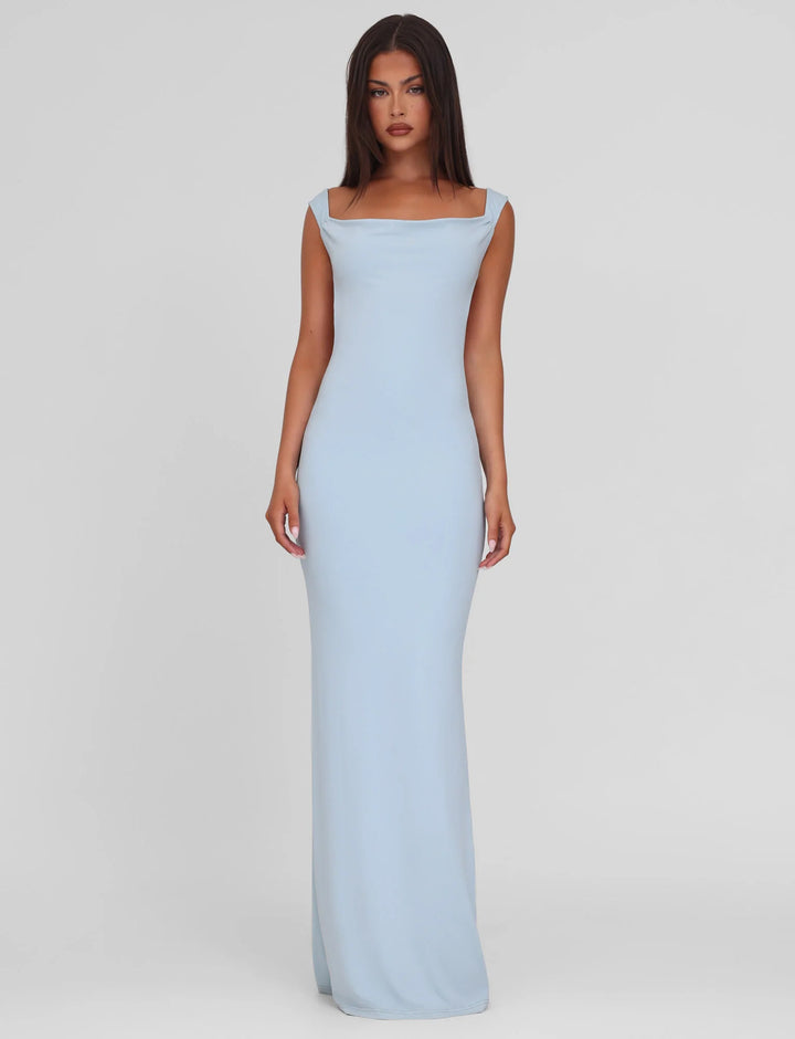 Damen nan körperbetontes Abendkleid mit quadratischem Ausschnitt und breiten Trägern Drune