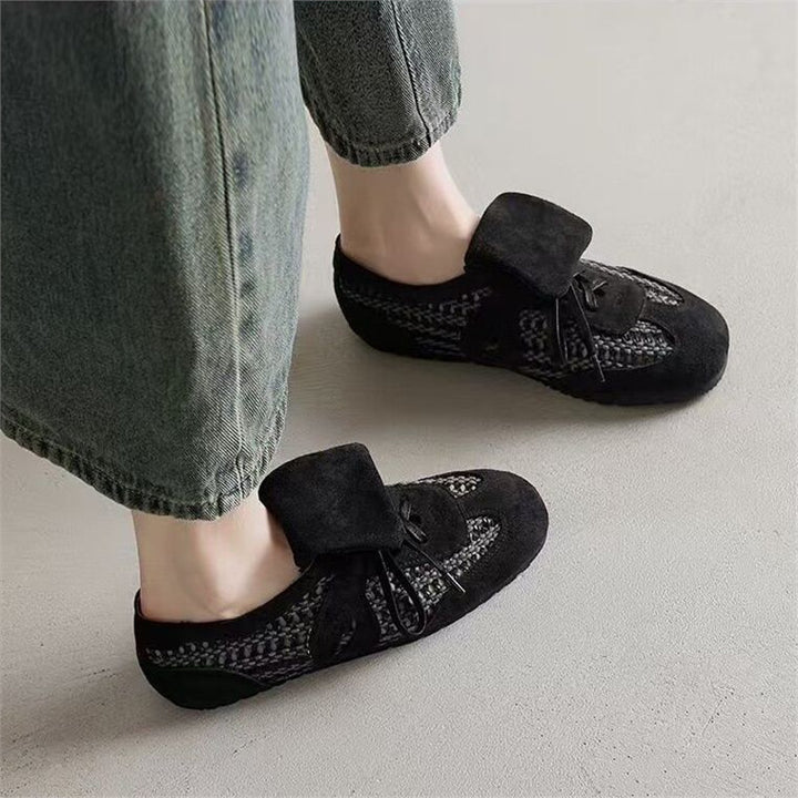 Damen Mokassin-Sneaker aus Veloursleder mit geflochtenen Einsätzen und umklappbarer Zunge Drune