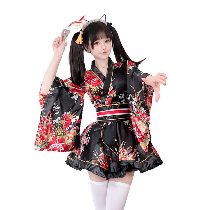 Damen Kimono Kleid mit einem verspielten Schnitt und floralen Akzenten Drune