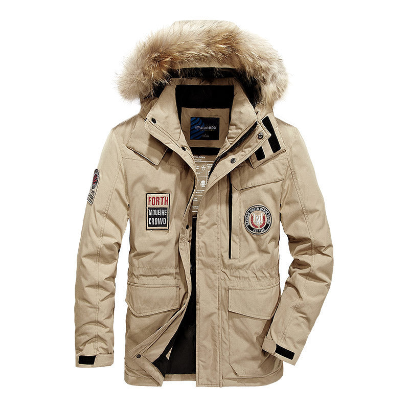 Herren Winterparka mit abnehmbarer Kapuze und Kunstfellbesatz wasserabweisend multifunktionale Taschen Drune
