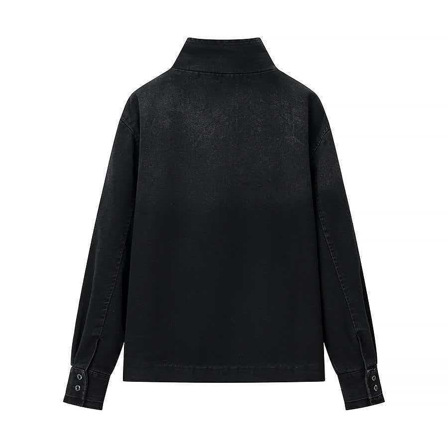 Damen moderne Denimjacke mit asymmetrischem Kragen und praktischen Druckknöpfen Drune