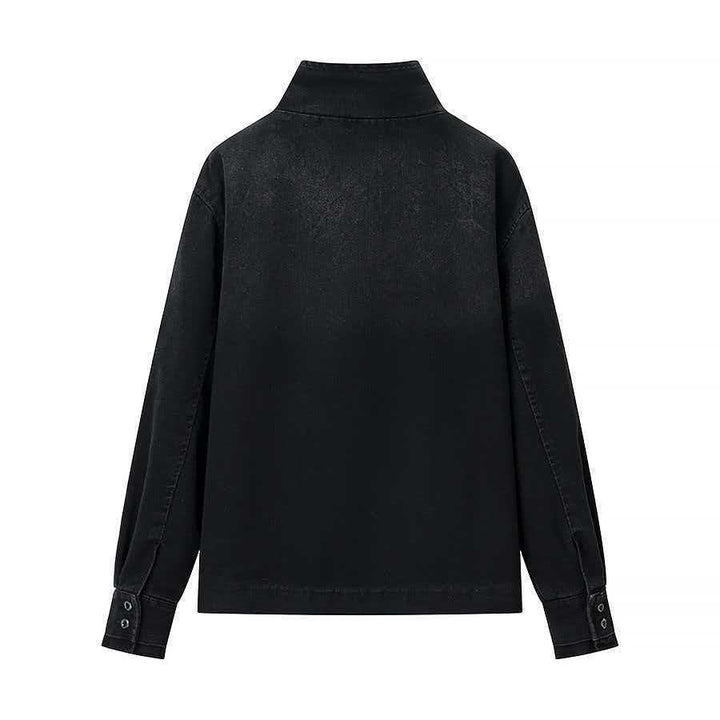 Damen moderne Denimjacke mit asymmetrischem Kragen und praktischen Druckknöpfen Drune