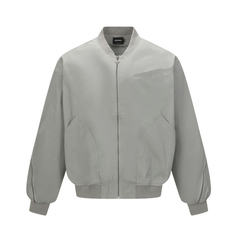 Unisex Boxy-Bomberjacke mit durchgehendem Reißverschluss, geripptem Saum und Brust‑Welttasche Drune