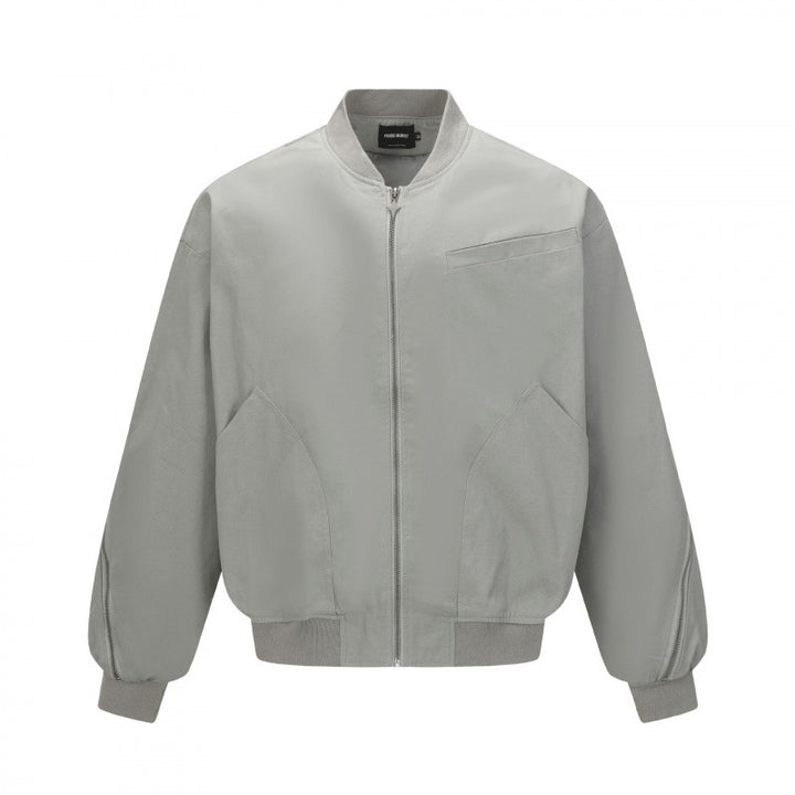 Unisex Boxy-Bomberjacke mit durchgehendem Reißverschluss, geripptem Saum und Brust‑Welttasche Drune