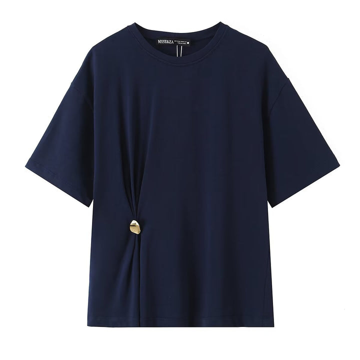 Damen lässiges T-Shirt mit elegantem Knotendetail Drune