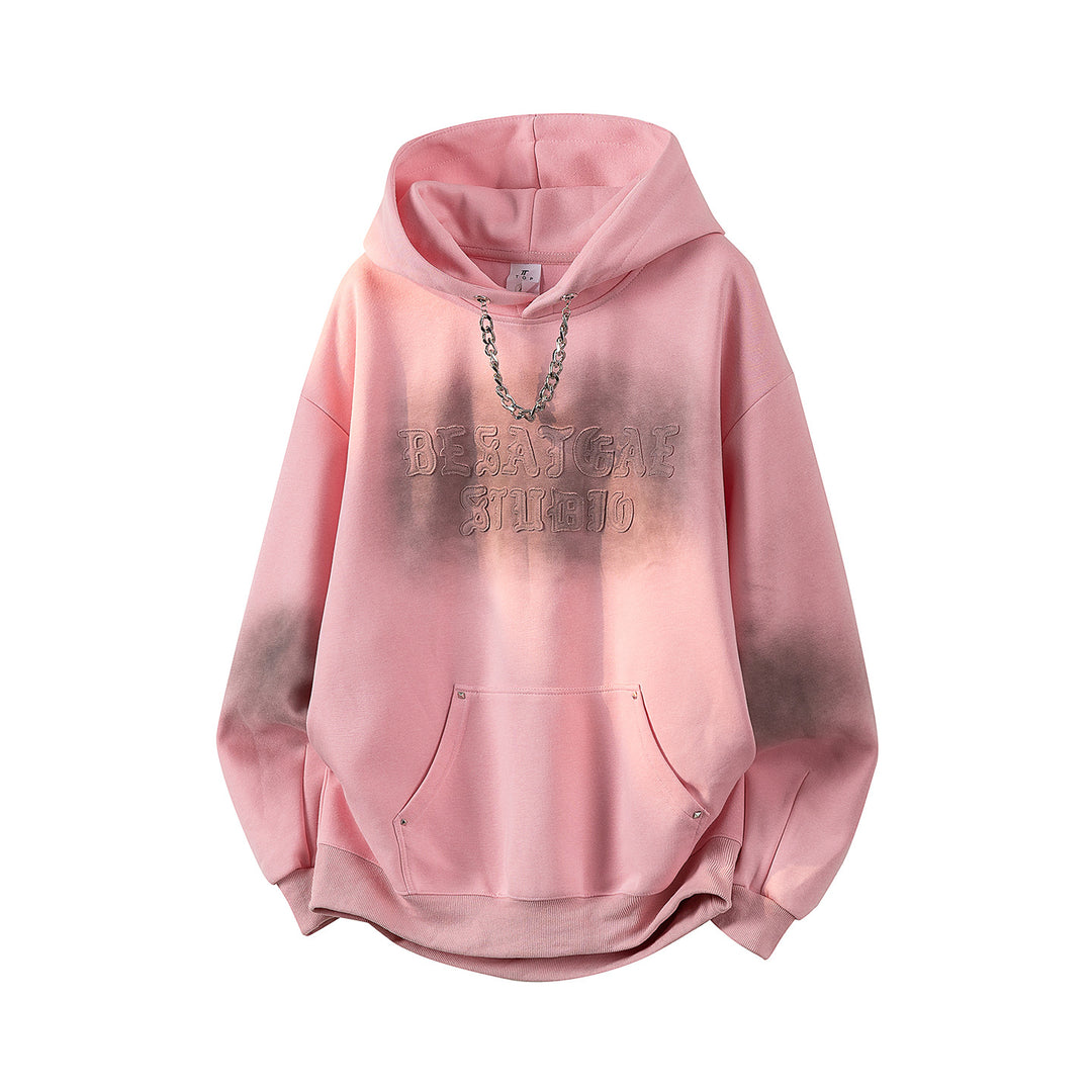 Unisex Oversize Kapuzenpullover mit handschriftlichem Grafik-Print, Kängurutasche & geripptem Saum Drune