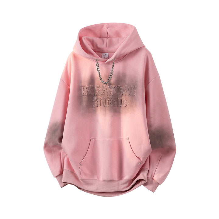 Unisex Oversize Kapuzenpullover mit handschriftlichem Grafik-Print, Kängurutasche & geripptem Saum Drune