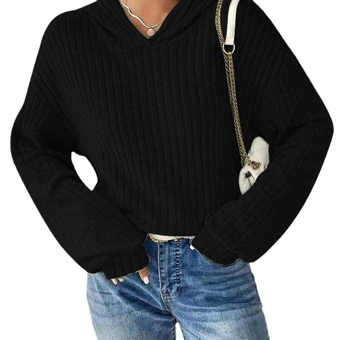Damen lässiger Kapuzenpullover mit strukturiertem Rippdesign und weiten Ärmeln Drune