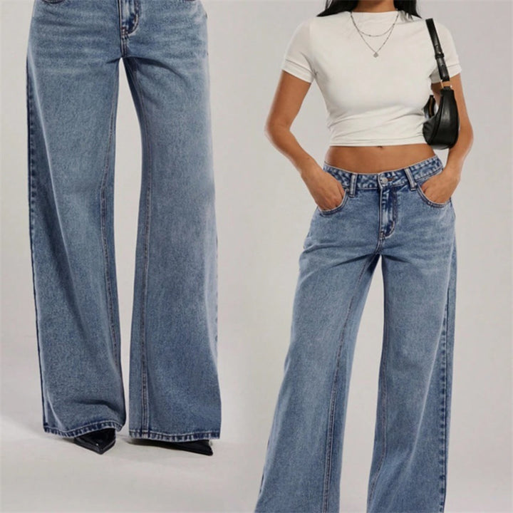 Damen Hochtaillierte Denimhose mit extraweiter Beinform und cleaner Vintage‑Waschung Drune