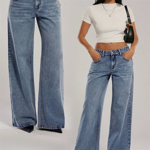 Damen Hochtaillierte Denimhose mit extraweiter Beinform und cleaner Vintage‑Waschung Drune