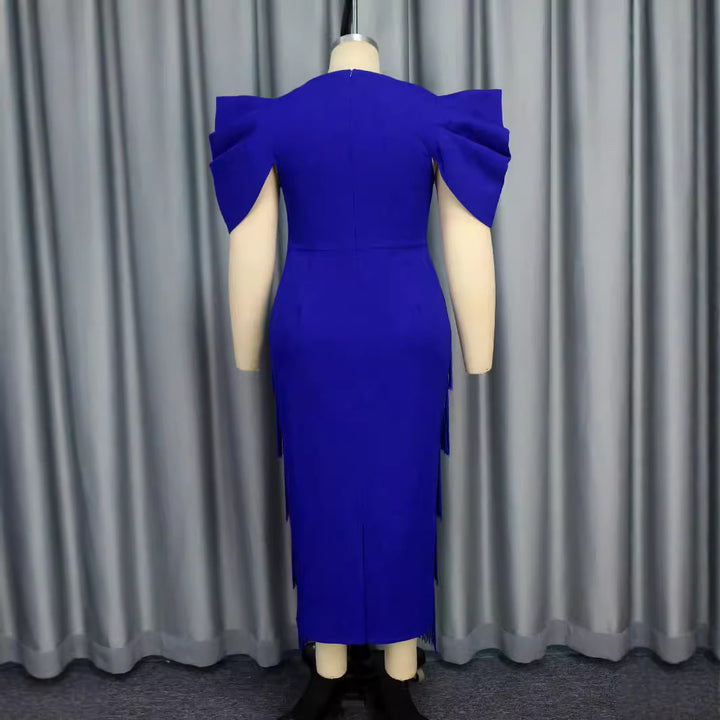 Damen Elegantes Fransen-Maxikleid mit voluminösen Puffärmeln Drune