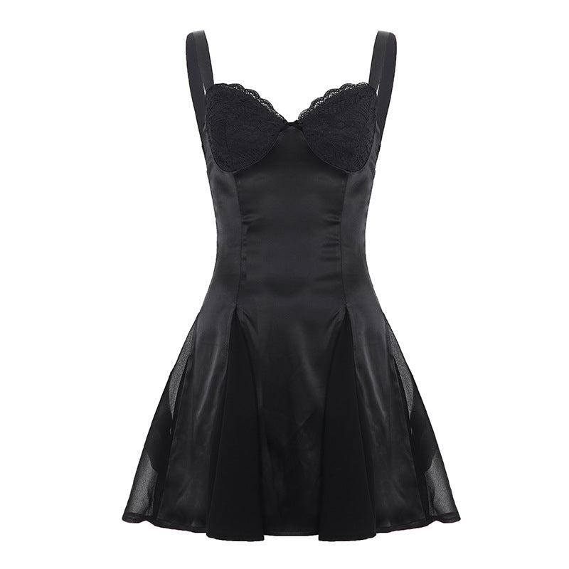Damen elegantes Cocktailkleid mit Spitzen-Bustier und schwingendem Rock Drune
