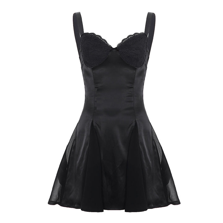 Damen elegantes Cocktailkleid mit Spitzen-Bustier und schwingendem Rock Drune