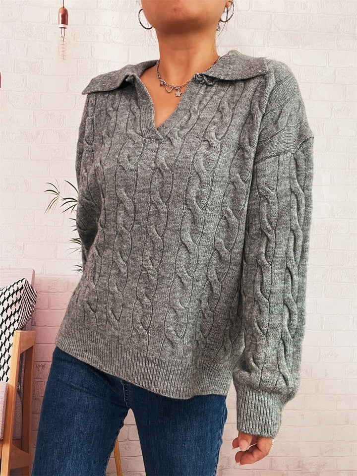 Damen Grobstrickpullover mit farbenfrohem Zopfdesign und klassischem Kragen Drune