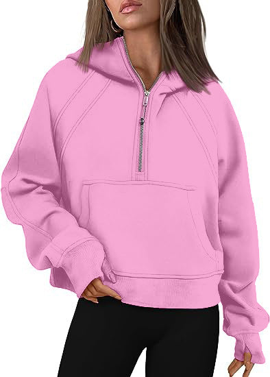 Damen lässiger Kapuzenpullover mit modischem Reißverschluss und praktischer Kängurutasche Drune