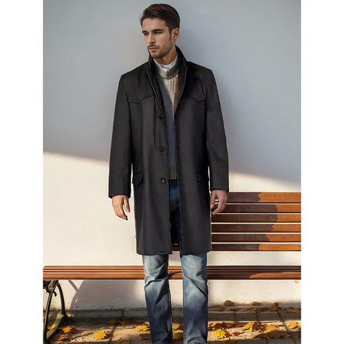 Herren eleganter Langmantel im klassischen Western-Stil mit hochwertigen Details Drune