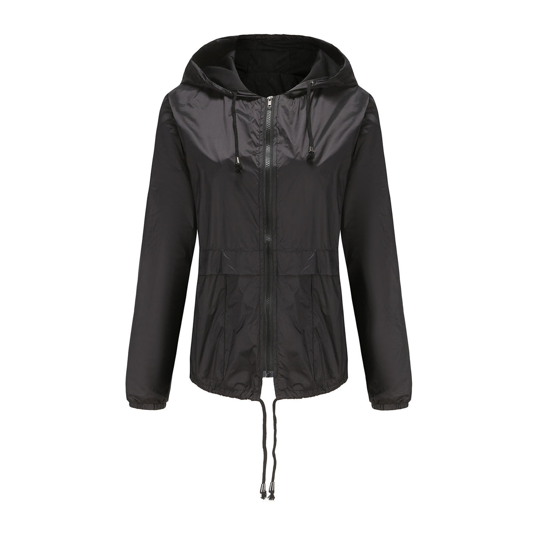 Damen nan leichte Windjacke mit Kapuze Mesh-Futter Kordelzug und Reißverschluss Drune
