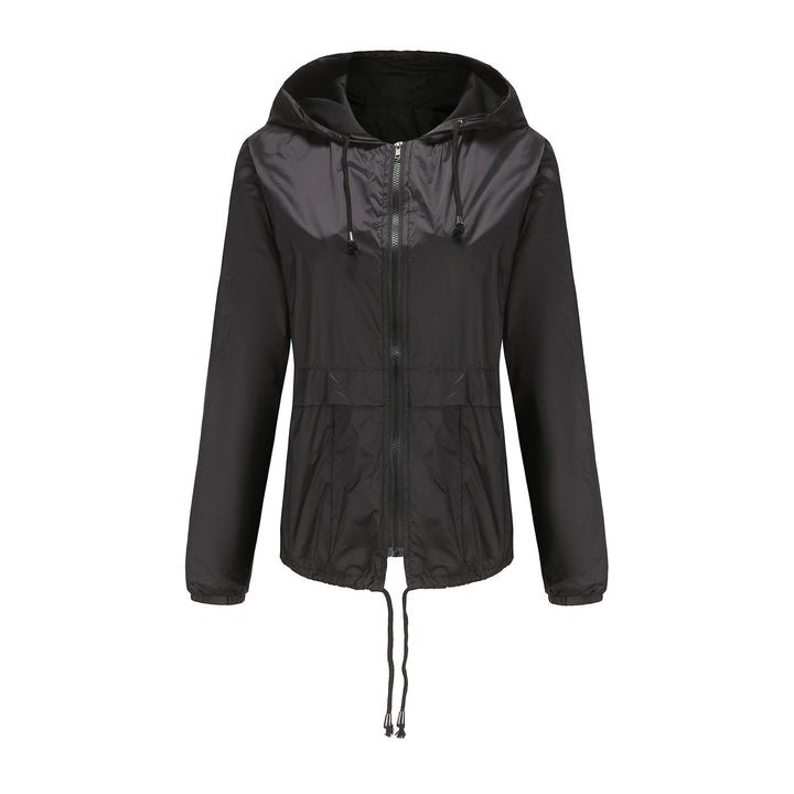 Damen nan leichte Windjacke mit Kapuze Mesh-Futter Kordelzug und Reißverschluss Drune