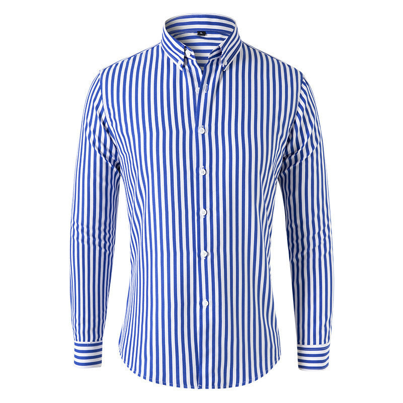 Herren Figurbetontes Button-Down-Hemd mit vertikalen Kontraststreifen und tailliertem Schnitt Drune