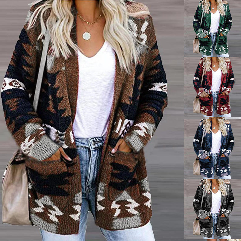 Damen stilvolle Strickjacke mit asymmetrischem Muster und aufgesetzten Taschen Drune