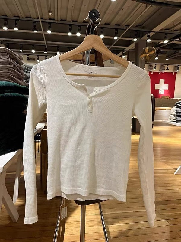 Damen langärmliges Henley-Shirt aus weichem Baumwollmix Drune