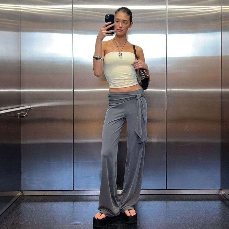 Damen Fließende Palazzohose mit stylischem Wickelband Drune