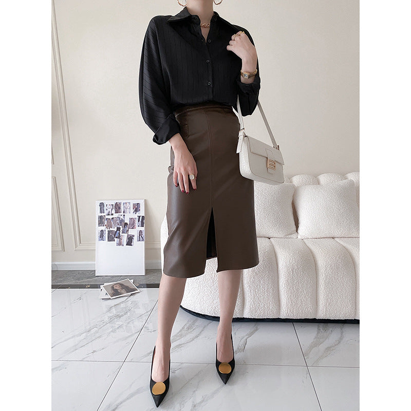 Damen elegantes gestreiftes Hemd mit feiner Satinoberfläche Drune
