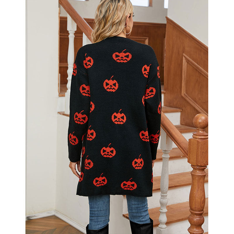 Damen Strick-Cardigan mit kreativem Halloween-Motiv Drune