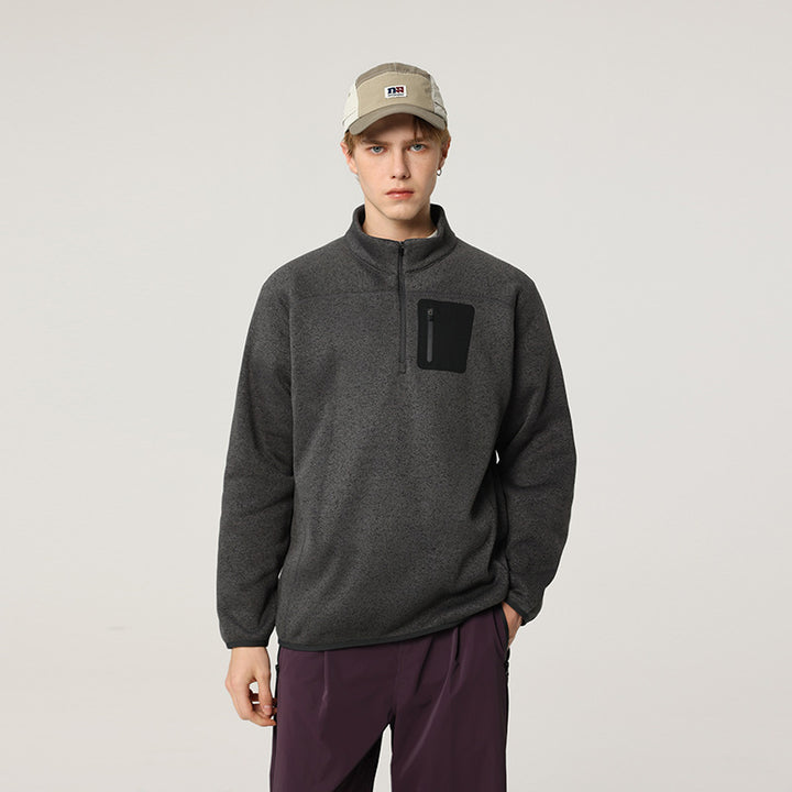 Herren Halbzip-Fleecepullover mit Brustreißverschlusstasche und Stehkragen Drune