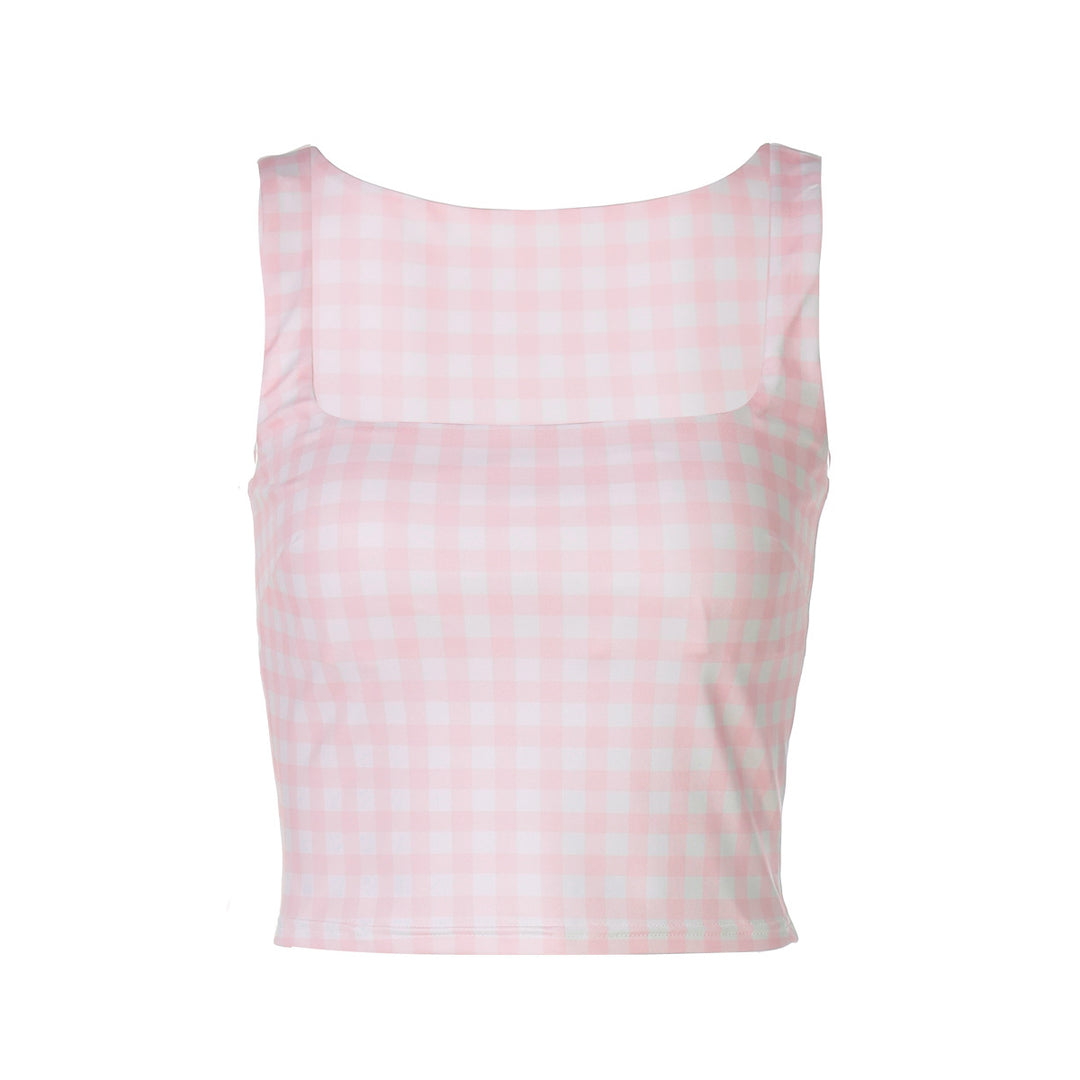 Damen Crop-Top mit quadratischem Ausschnitt und Karomuster Drune