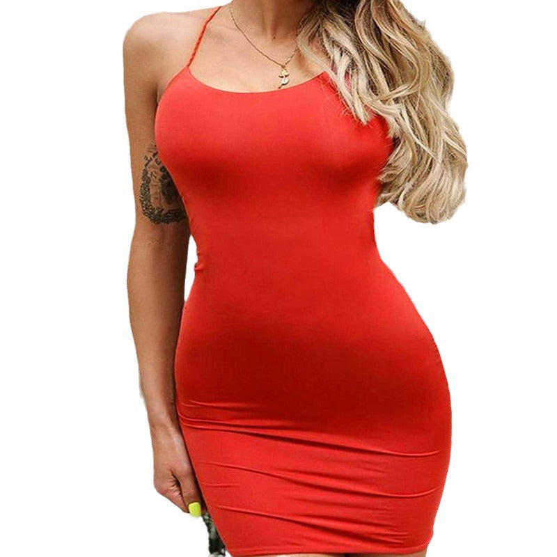 Damen figurbetontes Spaghettiträgerkleid Drune
