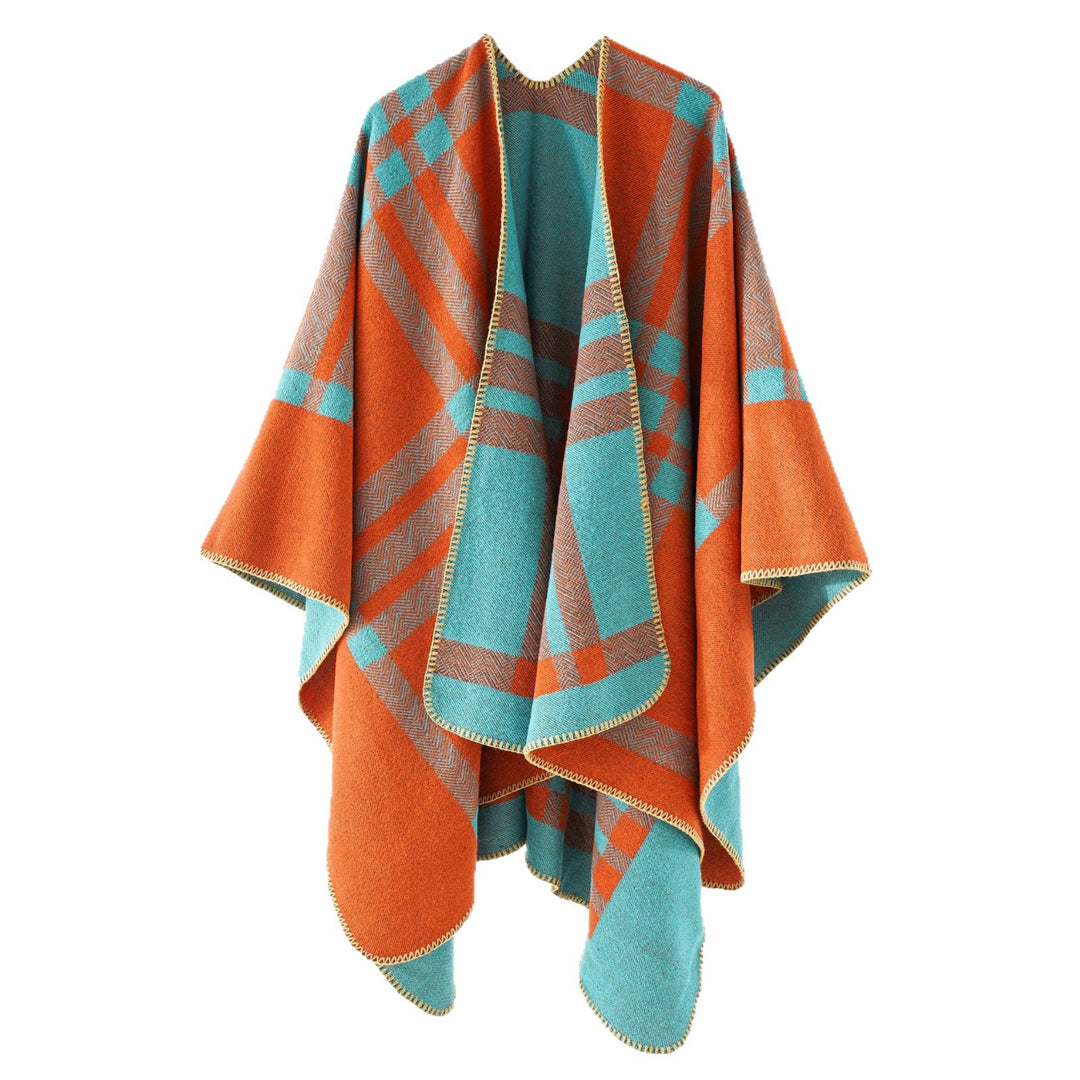 Damen Reversibler Oversize-Cape-Poncho aus Wollmix mit dekorativer Rollkante Drune