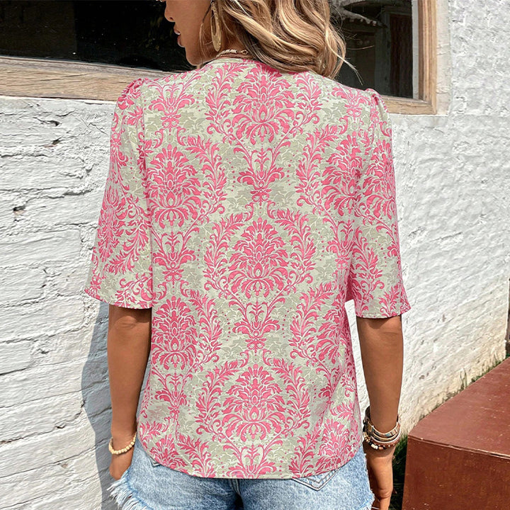 Damen Bluse mit volumetrischen Ärmeln und floralen Mustern Drune
