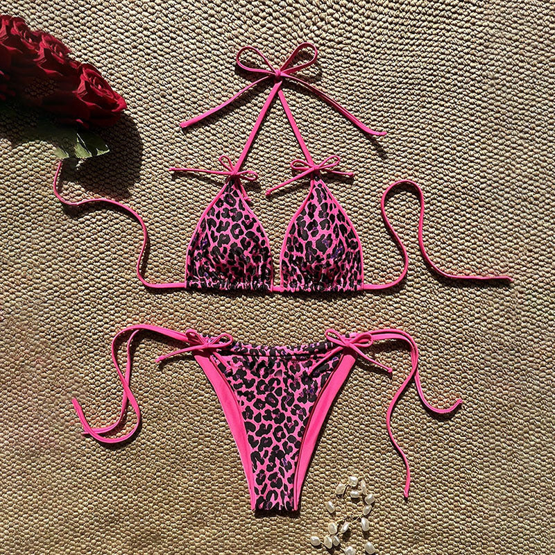 Damen Triangel-Bikini mit animalischem Druck und verstellbaren Bindebändern Drune