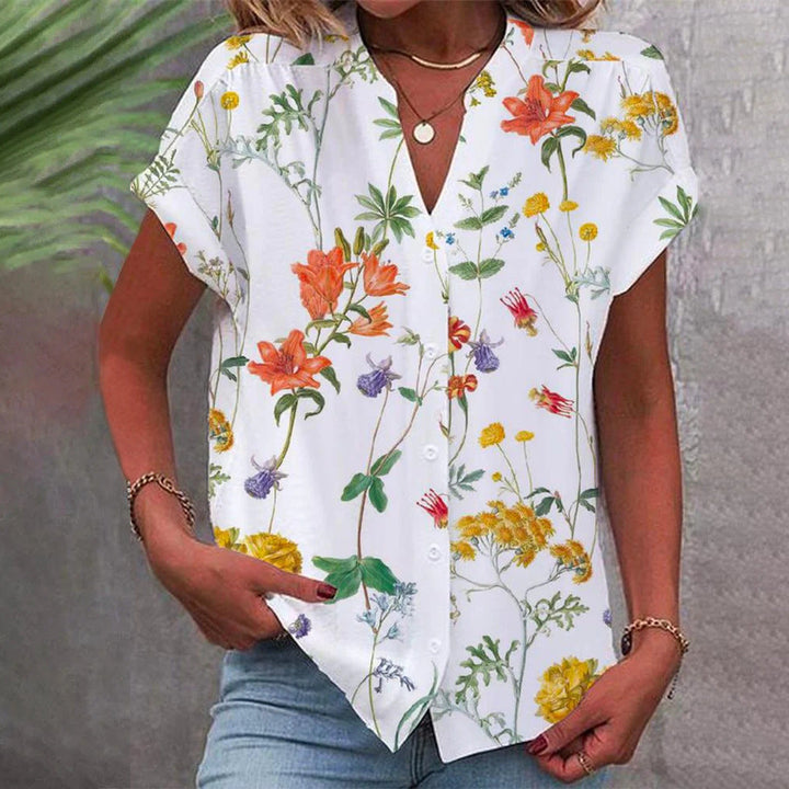 Damen Bluse mit floralem Design und Knopfleiste Drune
