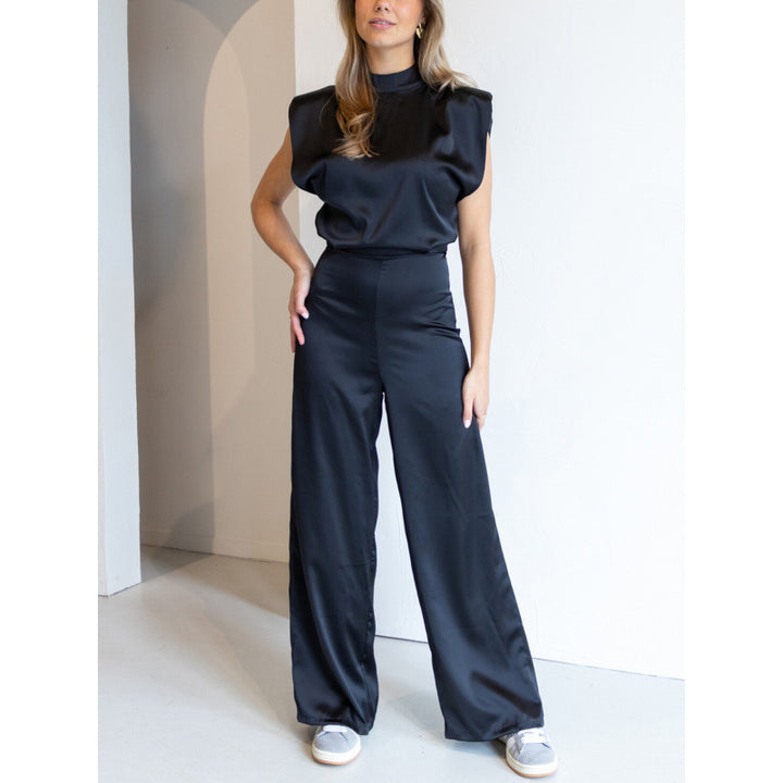 Damen Eleganter Jumpsuit mit geraden Beinen und hohem Kragen Drune