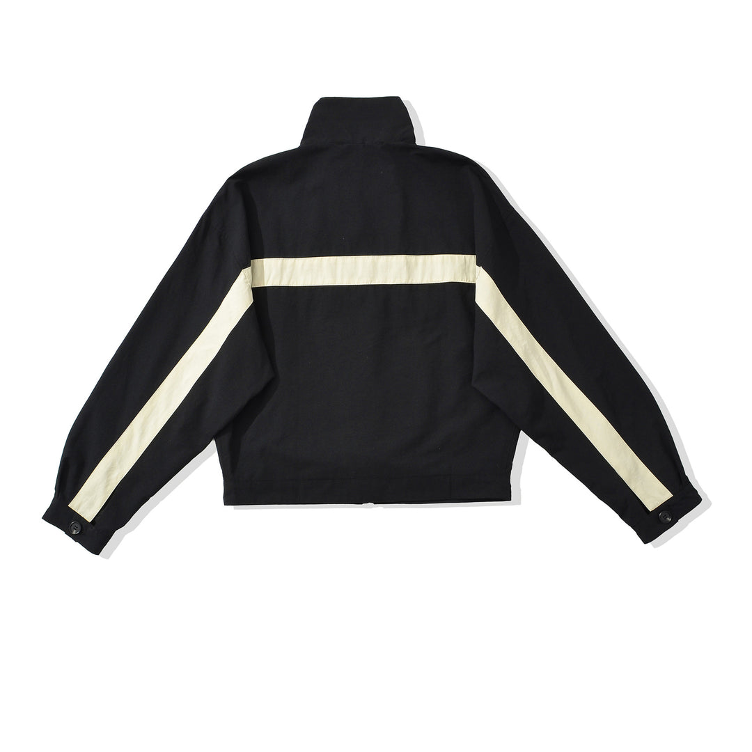 Damen Cropped Oversize-Trainingsjacke mit Stehkragen und Kontraststreifen Drune