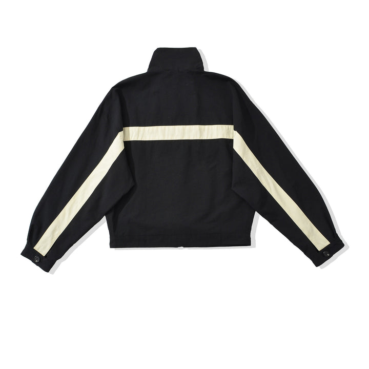 Damen Cropped Oversize-Trainingsjacke mit Stehkragen und Kontraststreifen Drune