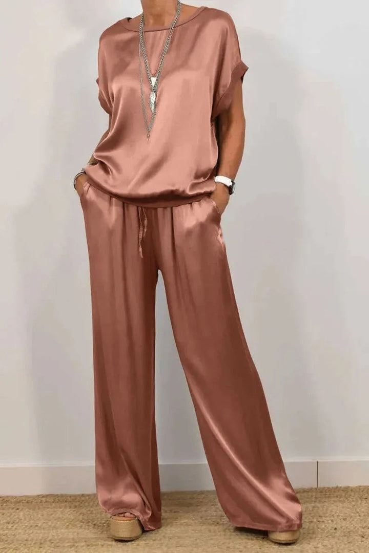 Damen elegantes Lounge-Set mit fließendem Schnitt und elastischem Bund Drune