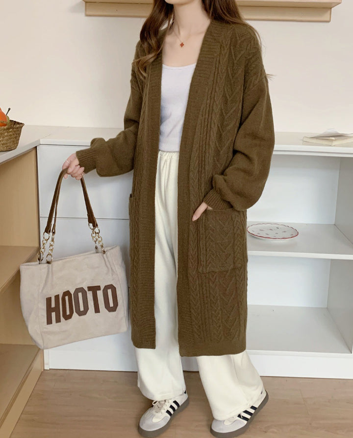 Damen Strickmantel mit Zopfmuster Drune