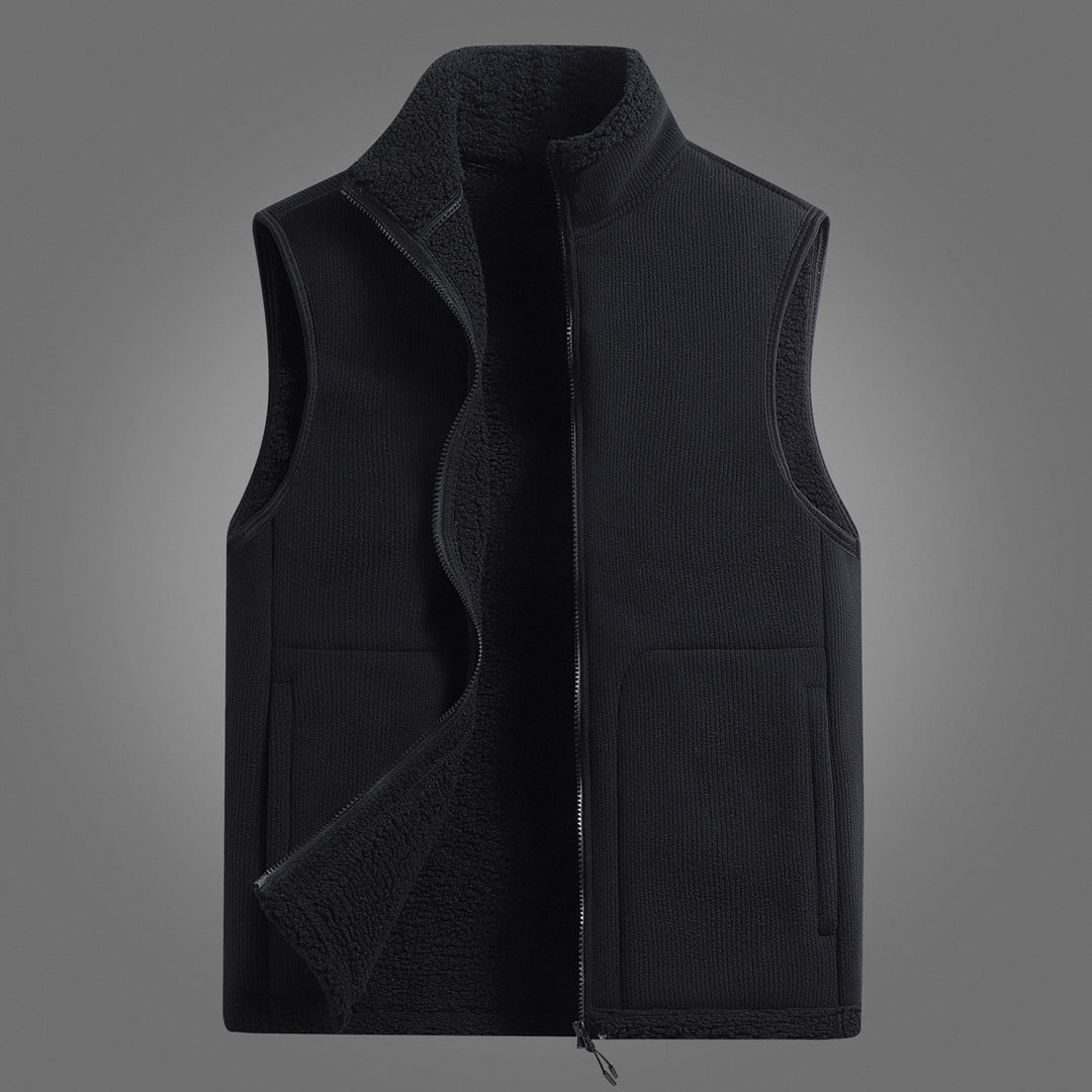 Unisex Ärmellose Fleeceweste mit Teddyfutter Rippenstruktur und Stehkragen Drune