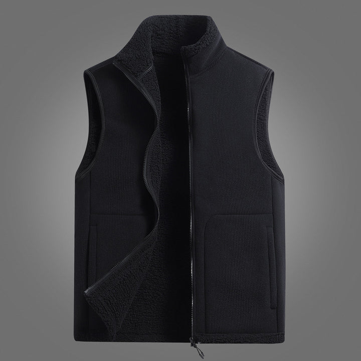 Unisex Ärmellose Fleeceweste mit Teddyfutter Rippenstruktur und Stehkragen Drune