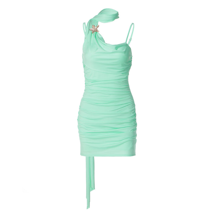 Damen Figurbetontes Minikleid mit asymmetrischem Ausschnitt und Raffungen Drune
