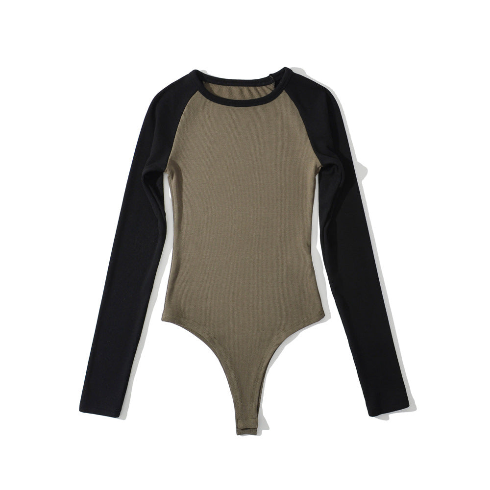Damen Raglan-Bodysuit mit langen Ärmeln, Rippstruktur und Druckknopfverschluss Drune