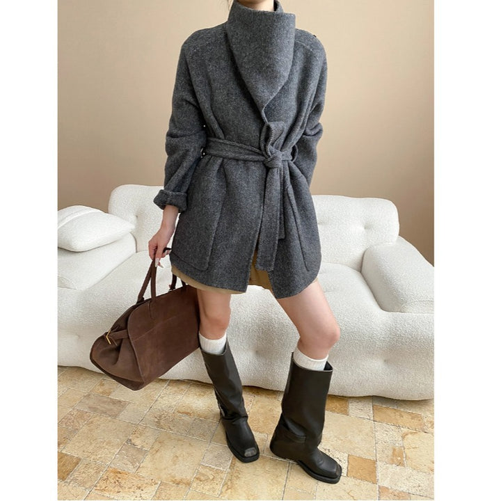Damen eleganter Strickmantel mit asymmetrischem Schnitt Drune