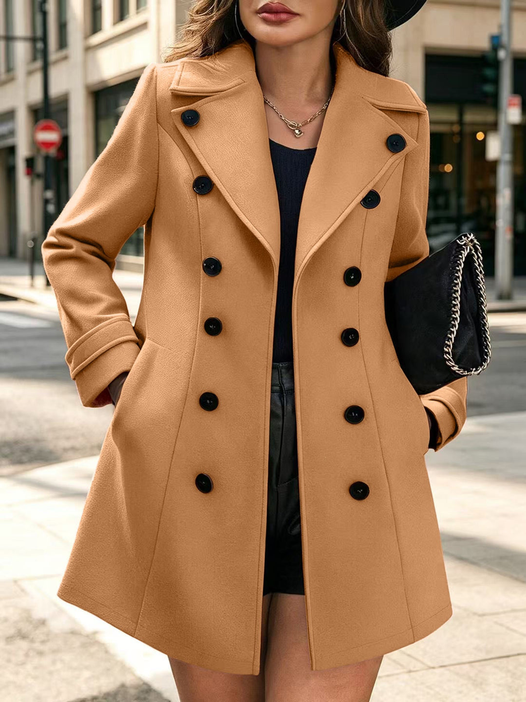 Damen Eleganter taillierter Trenchcoat mit Doppelreihe und Reverskragen Drune