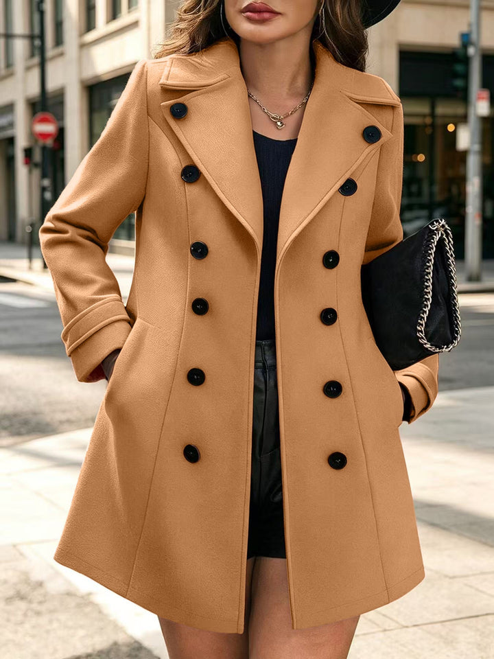 Damen Eleganter taillierter Trenchcoat mit Doppelreihe und Reverskragen Drune