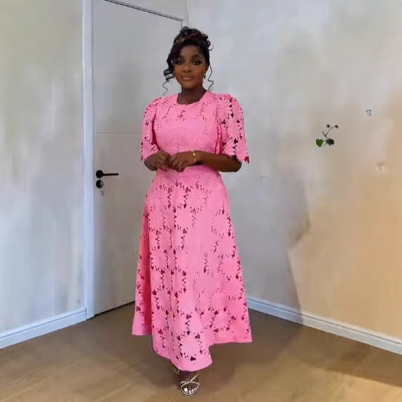 Damen gehäkeltes Maxikleid mit floralen Details Drune