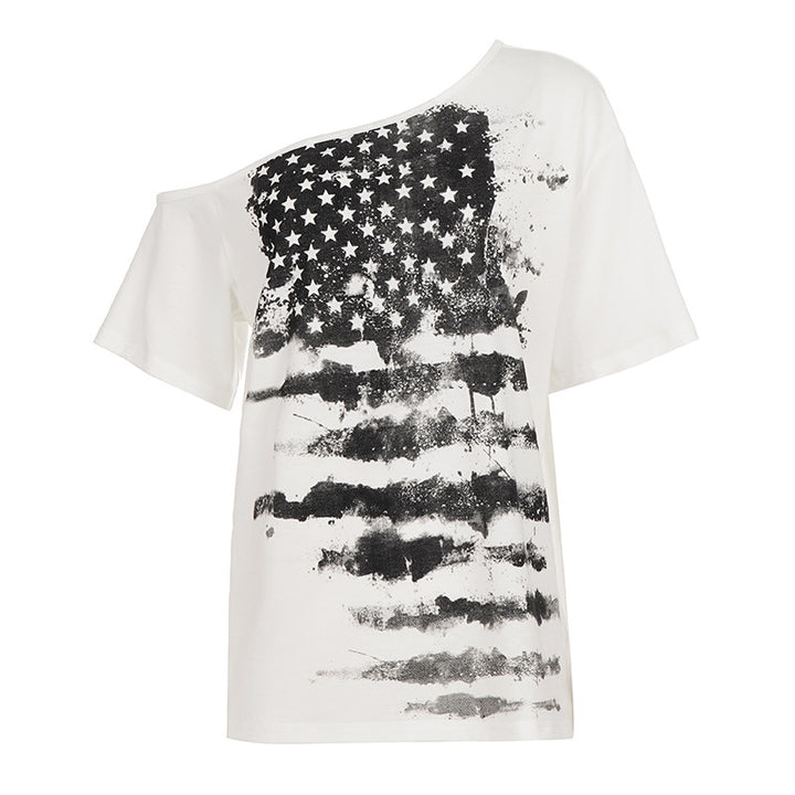 Damen lässiges T-Shirt mit kreativem Sternen-Flaggen-Design Drune